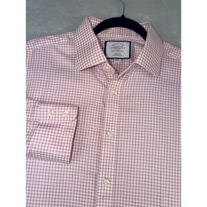 Charles Tyrwhitt Mens 17X35 Slim Fit Egyptian Cotton Gingham Dress Shirt Pink